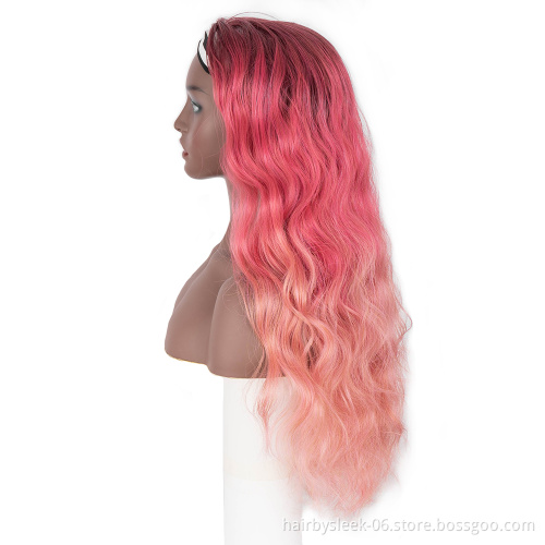 Different hair styles in pink super long straight deep body wave braid ombre color Wigs synthetic hair headband wig for woman